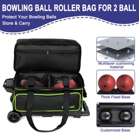 Goloni Double Roller 2 two bowling ball bag with wheels with Separate Shoe Compartment Size 15 and Oversized Accessory Pocket,2/two ball bowling bag,Retractable Handle Extends to 40"