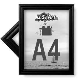 US Art A4 Picture Frame in Black 8.3 x 11.7 Inch (21.0 x 29.7 cm) - 0.75 Inch Wide Poplar Wood with Plexiglass - Horizontal and Vertical Formats for Wall Decor
