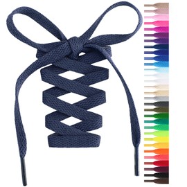 Handshop Flat Shoelaces 5/16" - Shoe Laces Replacements For Sneakers and Athletic Shoes Boots Navy Blue 102cm
