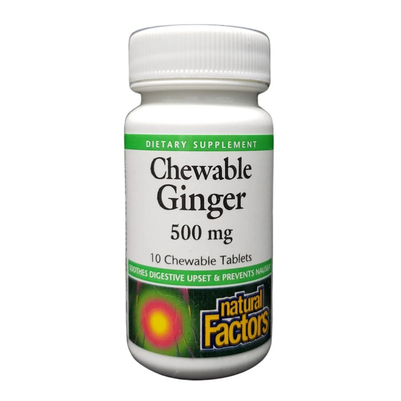 Natural Factors Chewable Ginger 500 mg, 10 Chewable Tablets