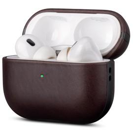 LOPIE Leather Case for AirPods Pro 2nd Generation - Handmade AirPods Pro 2 Case Cover - Made of Oil-Tanned Smooth Leather - Drop Protection Hard Shell Cover Compatible with Wireless Charging - Coffee