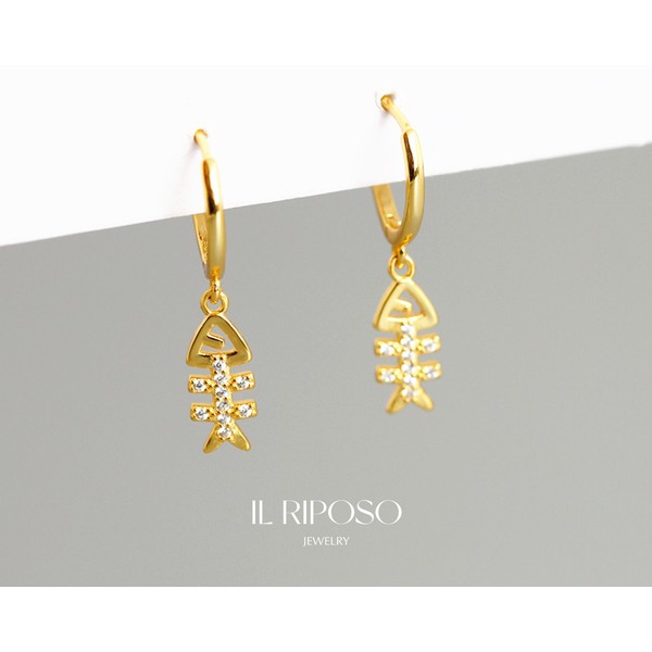 Fish Bone Drop Hoop Earrings • Gifts For Her • Minimalist Earrings In Sterling Silver • Best friend Gift - EH1026