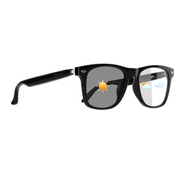 HAIXINDA Smart Glasses for Men Women, Auto Power On/Off, Hands-Free Calls, Open Ear Design Speakers & Mic, Photochromic Lenses, Anti-Blue Light Glasses, Bluetooth Glasses for Indoor Outdoor(Black)