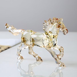 Crystal Horse Realistic Animal Art Figure Collection Table Decoration Statue Home Decoration (Gold)