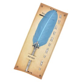 Gullor Calligraphy Feather Quill Pen and 5 Calligraphy Nibs for Beginners Kids Calligraphy Writing Quill Dip Pen Set, LakeBlue