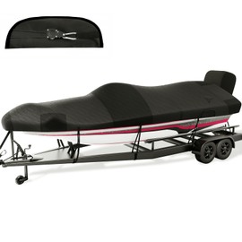 Fuprosico Boat Cover with Ratchet to Tighten The Hem,1200D Heavy Duty Boat Covers,14-16ft Hurricane-Proof Bass Boat Cover,100% Waterproof Bass Tracker Cover with Motor Cover for Trailer,Mooring,Black