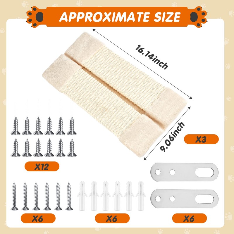 Taiyin 3 Pack Cat Scratcher Corner Pad, Wall-Mounted Sisal Cat