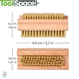 ToolSpace 3 x Nail Brush Wood Solid Strong Mix Agawa Tapica and Synthetic Bristles Nail Cleaning Brush Hand Wash Brush Finger Brush Scrubbing Brush for Cleaning Dirt Hand Brush
