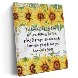Motivational Inspirational Faith Christian Gifts for Woher Friend Religious Sunflower Gifts Canvas Wall Art Wall Decor, Vintage Prints Painting Artwork for Home Bedroom Office,11.4x15inch,Framed