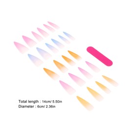 Baluue 24pcs Fake Nails Press on Nails Kit Purple Press Nails Bright False Nail Patch Neon False Nails & Accessories Full Cover Nails Tips Almond Abs Environmental Protection Material