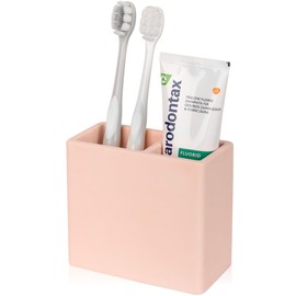 Diatomite Toothbrush Holder 2 Slots Tooth Brush Holder for Bathroom, Kids Electric Toothbrush and Toothpaste Organizer for Countertop, Shower, Vanity, Pink