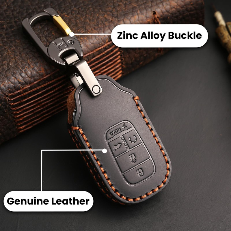 OLLEN Genuine Leather Key Fob Cover, Fit for Honda Civic