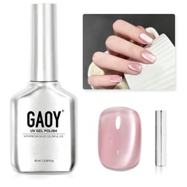 GAOY- Esmalte de uñas en gel con efecto ojo de gato de color rosa vidrioso, esmalte de uñas holográfico con purpurina de 16 ml con imán, reflectante Tr