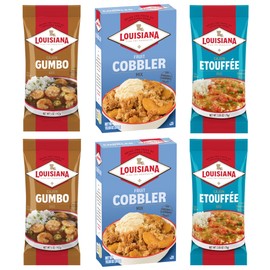 Louisiana Fish Fry Products 3 Flavor - 6 Pack Variety Bundle: (2) Lousiana Cajun Etouffee Base, (2) Louisiana Cajun Gumbo Base, and (2) Louisiana Fruit Cobbler Mix, 2.65-10.58 oz. Ea.