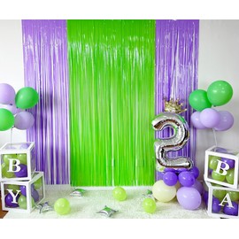 4 Pack Purple and Green Foil Fringe Curtains for Party Decorations,Tinsel Fringe Photo Backdrop Streamer for Birthday Party Supplies