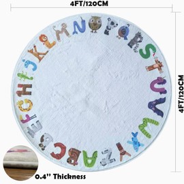 Mishareal 4ft Round ABC Kids Play Rug - Soft Crawling Mat, Non Slip Alphabet Educational Rug for Toddlers, Baby, Nursery, Playroom, Classroom, Bedroom Decor