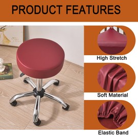 HAOYONG Round Bar Stool Covers Set of 4 Waterproof PU Barstool Seat Covers Stretch Barstool Slipcovers Bar Chair Covers with Non Slip Bottom for 12-15 Inch (Red, Set of 2)