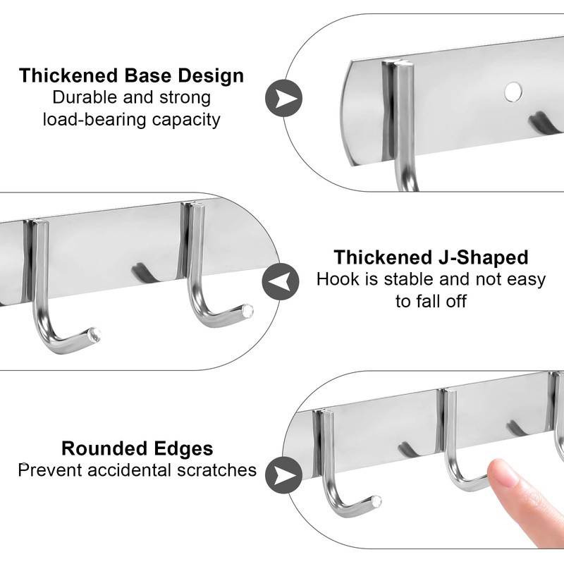 DELAESI Hook Rack Kitchen Pack of 2 Coat Rack Hook