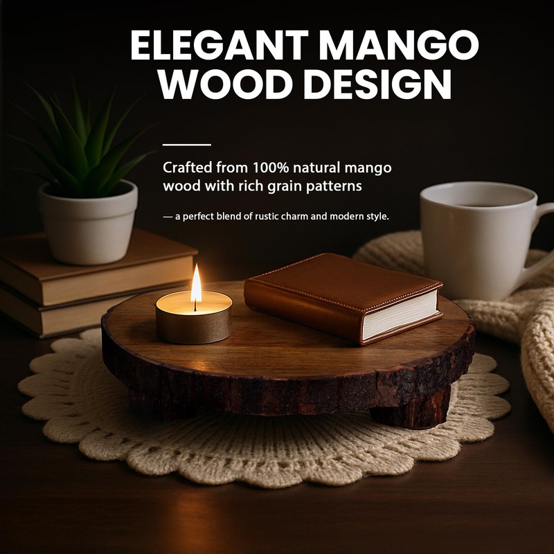 GoCraft Mango Wood Pedestal Stand – Rustic Decorative Riser for