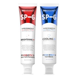MSDRWIKEY SP-6 Whitening Toothpaste & Cooling Breath Freshening Toothpaste 2-Pack – 6 Probiotics, Fluoride-Free, Enamel Safe, Whitens Teeth & Freshens Breath