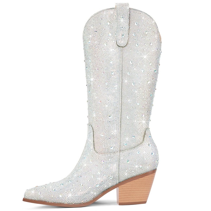 RONILURN Women Cowboy Boots Cowgirl Rhinestone Mid Calf Western Boots