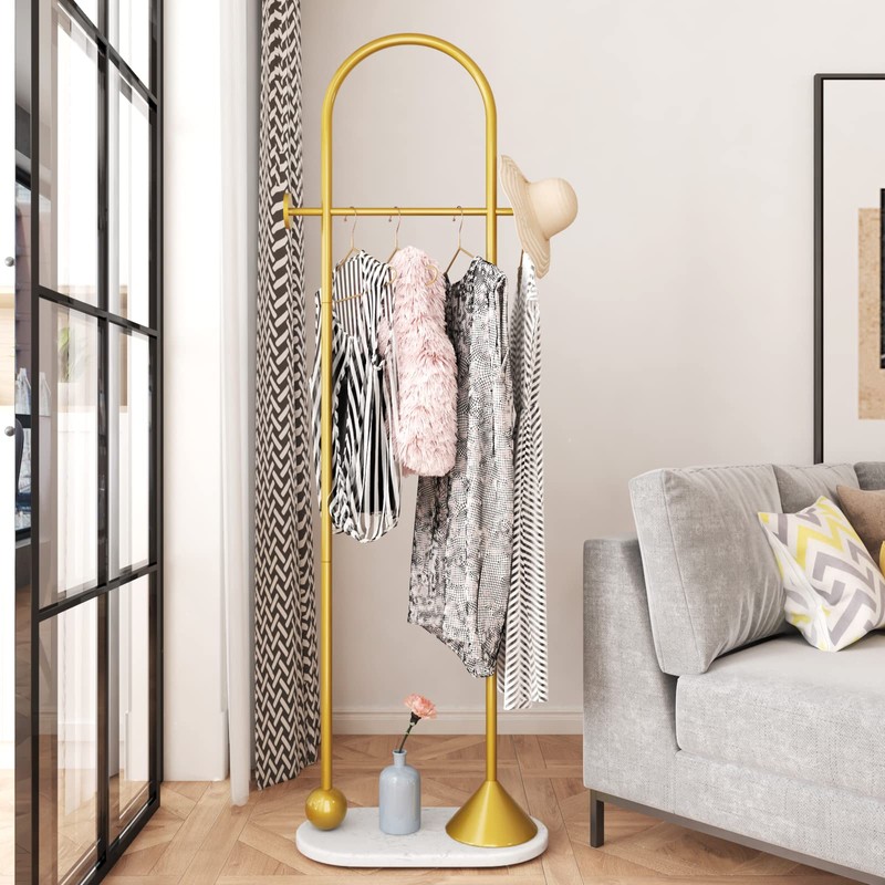 TIEOU Metal Gold Coat Rack, Freestanding Entryway Stand, Hat Coat