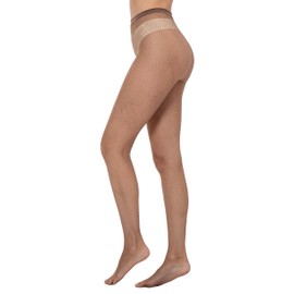 Lastclream High Waisted Fishnet Tights for Women Iridescent Rhinestones Fishnet Stockings Full Footed Fishnet Sheer Pantyhose Plus Size (Coffee)