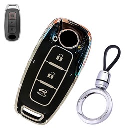 [LETINGFAR]キーケース 日産用 スマートキーケース キーカバー 柔らかい TPU素材 3ボタン 日産専用設計 キーホルダー 新型 エクストレイル T33 サクラ(SAKURA) B6系 アリア (ARIYA) B6系 B9系 等に適用 キーケース (ブラック（キーホルダー付き）)