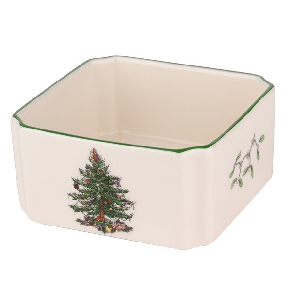Spode Christmas Tree Sugar Packet Holder | 3.9 Inch Sugar Packet Bowl for Tea, Sweetener, Coffee Bar | made of Fine Earthenware | Dishwasher and Microwave Safe