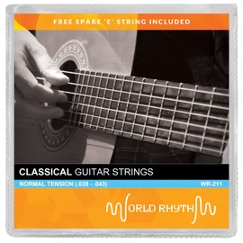 World Rhythm Classical Guitar Strings - Normal Tension Nylon Guitar Strings with Spare High e String