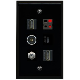RiteAV Coax 2 HDMI Speaker TOSLINK USBC Flat/Solid Wall Plate [Black]