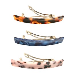 3pcs Large French Design Hair Barrette Clips Pins Grips Smooth Elegant Rectangular Womens Girls Hair Clips Slides Accessories Length 8CM (Brown, Blue, Light Pink)
