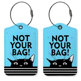 Cat Cute Gifts Luggage Tags for Suitcases,Funny 2 Pack Baggage Tag Label with Steel Loop for Women Girs,Blue Kids Luggage Tag Handbag School Bag Backpack Traveling Accessories