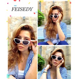 FEISEDY Retro Cat Eye Sunglasses for Men and Women Vintage Small Frame with UV400 Protection Cateye Sunglasses B2617, White