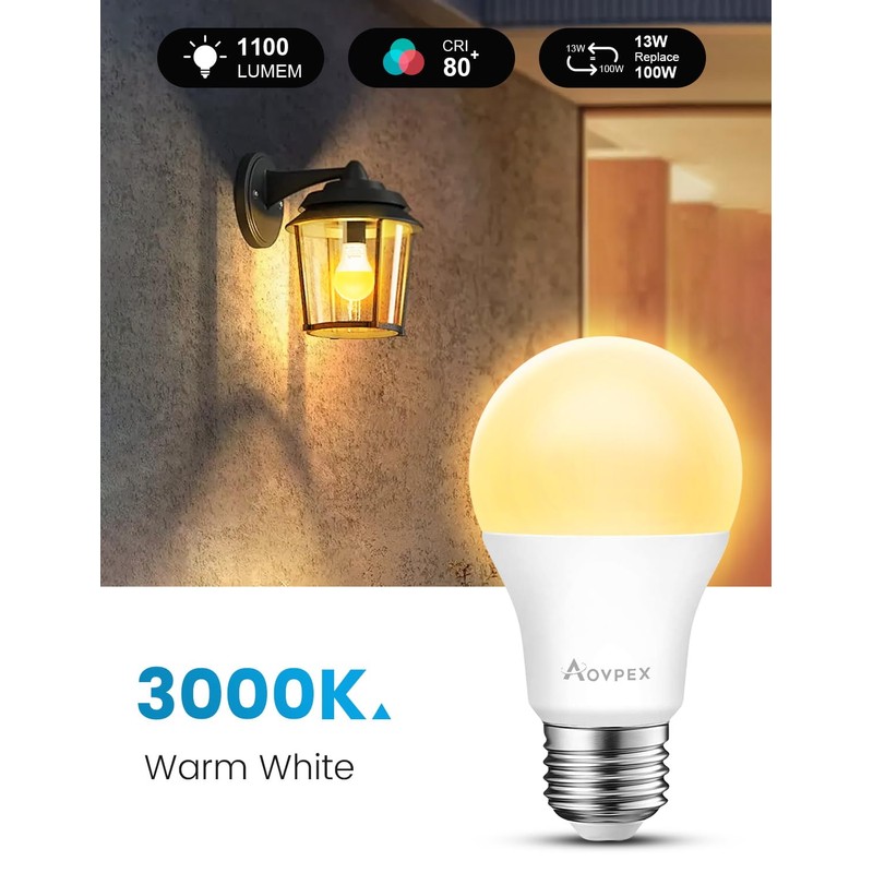 Aovpex Dusk to Dawn LED Light Bulbs Outdoor, 13W Ultra