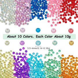 SUNNYCLUE 1 Box 100g 10 Colors Small Glass Beads No Hole Tiny Glass Bubble Beads 3.5~4 mm Mini Tiny Micro Round Iridescent UV Resin Seed Bead Bulk for Jewelry Making Adult Shaker Filler Nail Art Craft