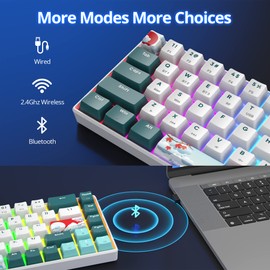 Fogruaden Teclado mecánico inalámbrico 60% para juegos 60%, teclado 2.4G/USB-C/Bluetooth, retroiluminado RGB, mini teclado compacto NKRO de 68 teclas para Win/Mac (Gateron Yellow Switch, Bosque)