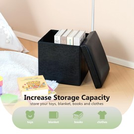 B FSOBEIIALEO Folding Storage Ottoman Cube with Faux Leather for Living Room, Bedroom, Home Office, Dorm Storage Footrest Black 11.8"x11.8"x11.8"
