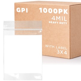 GPI - 3" X 4" - Bulk Case of 1000, 4 Mil Thick, Heavy Duty, Clear Plastic Reclosable Zip Bags, with Write-on White Block for Labeling, Strong & Durable Poly Baggies with Resealable Zipper Top Lock.
