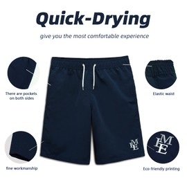 MEILONGER Boys Swim Trunks Quick Dry Beach Board Shorts Swimwear Bathing Suits Size 6-7,8,10-12,14-16(Navy,14-16)
