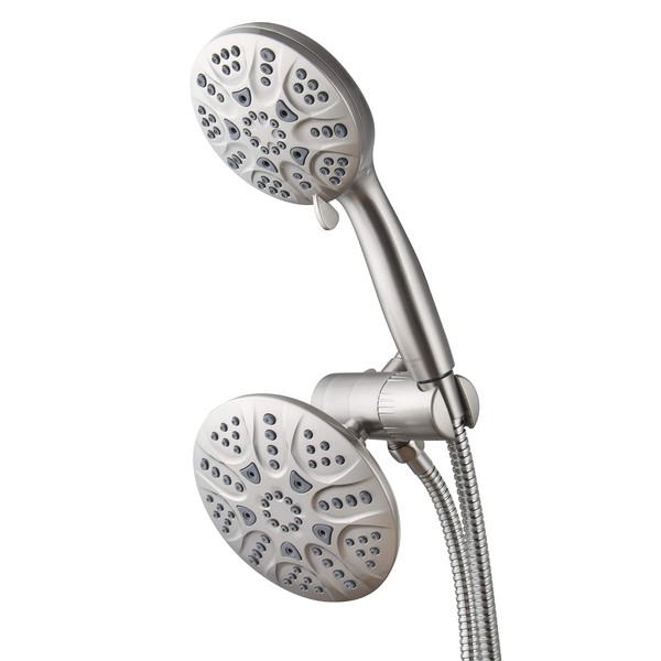 Ana Bath Anti-Clog 6" Wide 30-Setting Rain Shower with Handheld Shower Head Combo + 5 ft Shower Hose with Brass Connectors (Brushed Nickel)