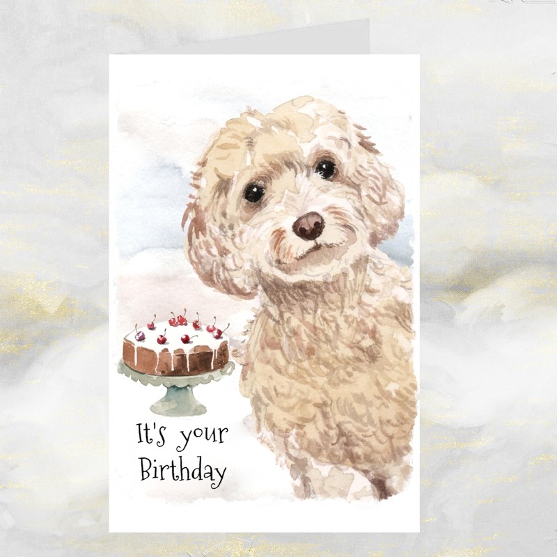 Cockapoo Dog Birthday Card, Cockapoo Dog Greetings Card, Cockapoo Dog.