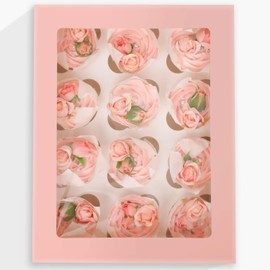 Gcardist Auto-pop Up 12 Cupcake Boxes with Window Pink 6 Packs Cupcake Box 33x25.4x9cm Bakery Boxes For Cupcakes Carrier, Cupcake Containers (13x10x3.5 inch)
