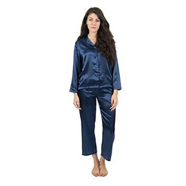Leveret Womens Pajamas Christmas Satin Pajamas 2 Piece Pajama Set Navy Size Large