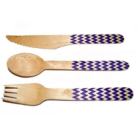 Perfect Stix Picnic Kit 36ct-Chevron-Purple Wooden Cutlery Set with Chevron Print, Purple (Pack of 36)