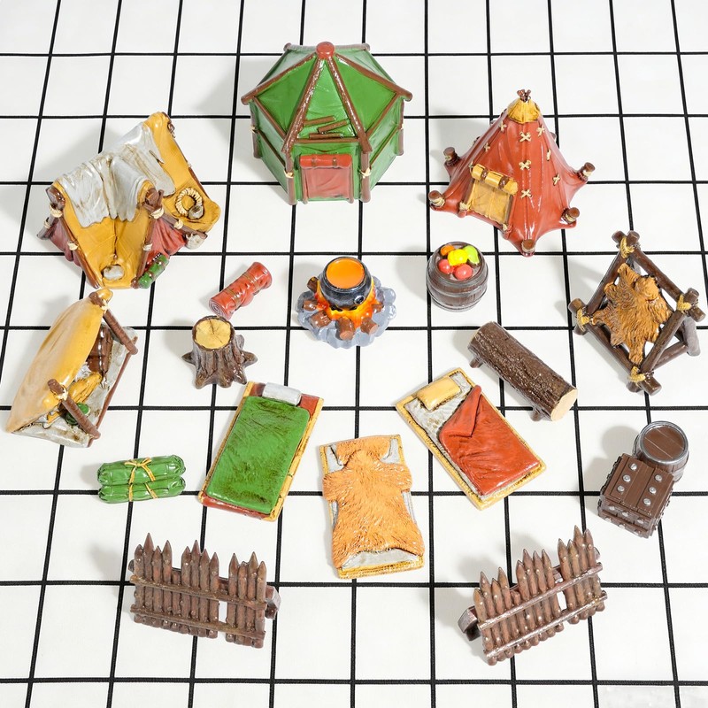 Warmtree 17 Pcs Miniature Terrain Camp Terrain Building Tabletop Wargames