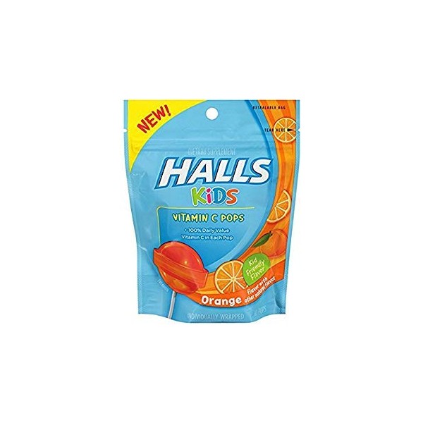 Halls Kids Orange Vitamin C Pops - for Children - 20 Pops (2 bags of 10 Pops)