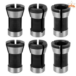 6 Pieces Collet Adapter, Steel Router Collet 6mm 6.35mm 8mm Chuck Milling Machine Adapter Black Router Bit Collet for Woodworking Trimming Engraving Machine
