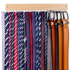 Belt and Tie Organizer for Closet, Tie and Belt Rack Wall Mounted with 20 Storage Hooks, Non Slip 180 Degree Rotating Tie Holder Belt Hanger for Closet/Wall Mount