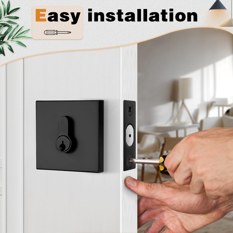 Probrico Black Double Cylinder Deadbolt,Keyed Both Side,Residential Security Square Door